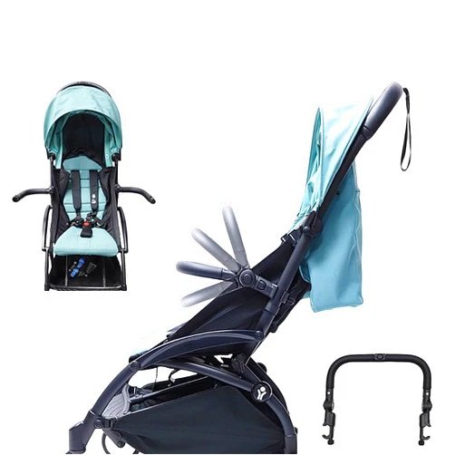 MINILUJIA Stroller Bumper Bar Adjustable Angle Replacement Armrest Detachable Stroller Bar Handlebar Crossbar Stroller Accessory Dual-Mode Open with Black Smooth Leather Cover