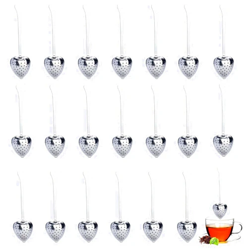 Glavatrix 30 Pieces Tea Infuser for Loose Leaf Tea, Heart Shaped Tea Strainer Spoons Stainless Steel Long Grip Tea Filter Mesh Tea Steeper for Tea Party Accessories
