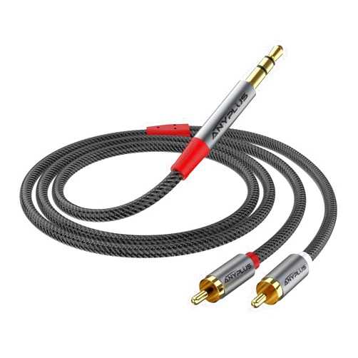 ANYPLUS 2RCA to 3.5mm,【1M】 1/8 to RCA 2-Male Headphone Jack Fish Wire Braid Y Splitter RCA Auxiliary Cord for Smartphone, Tablet, HDTV,or MP3 Player Speaker