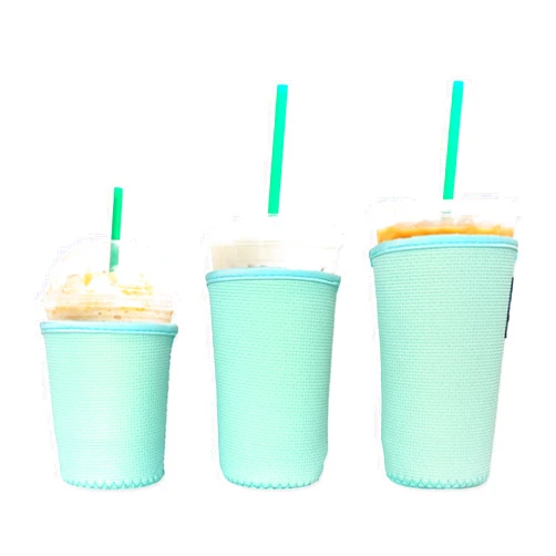 BAXENDALE AND CO Iced Coffee Sleeve for Cold Drink Cups 3 Pack Neoprene Iced Coffee Sleeve Cup Sleeves for Cold Drinks Reusable Compatible with Starbucks Dunkin (3 pk S/M/L, Mint Textured)