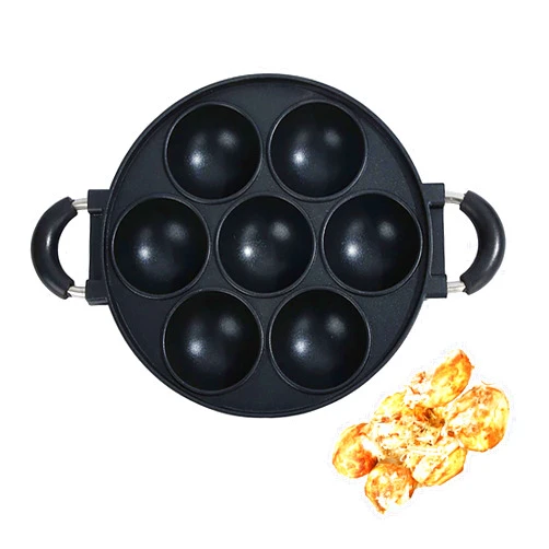 Heaunzy Japan large aperture takoyaki pan,cake mold baking pan,making masa (rice pancake),fry eggs,Poffertjes pan,Appam pan,Banh khot pan,Masa pan,cupcake pan,takoyaki maker,Nonstick,0.95kg(7 Hole)