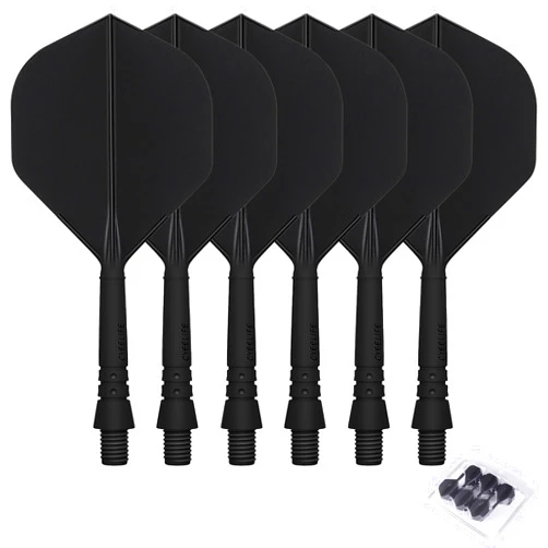 CyeeLife 6pcs Molded Dart Flights and Shafts,one Piece Integrated Accessory Black/White/Blue/Red 2BA CF02A,S/M/L