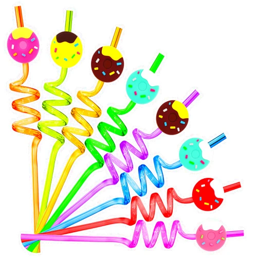 AEJMYS 24 Pcs Donut Straws for Birthday Party Supplies,Donut Party Favors Reusable Donut Drinking Straws with 2 Cleaning Brush