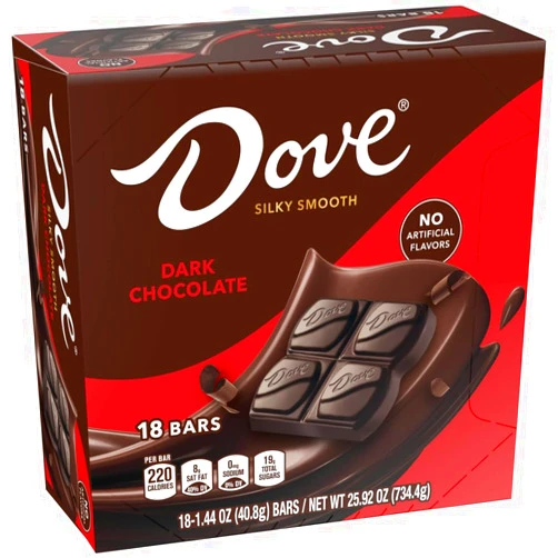 DOVE Candy Dark Chocolate Bars, Full Size, 1.44 oz (Pack of 18) Box