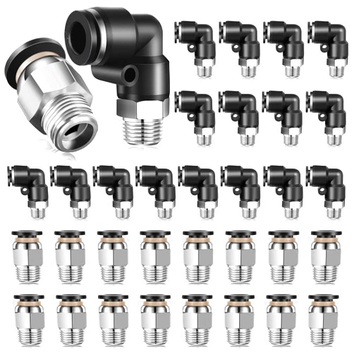 Zhengmy 30Pieces Pneumatic Elbow Straight Combination 1/4 Inch Tube OD x 1/8 Inch NPT Push to Connect Tube Fittings Male Thread Straight Push Quick Release Connectors Air Tool Connectors Connect Fittings