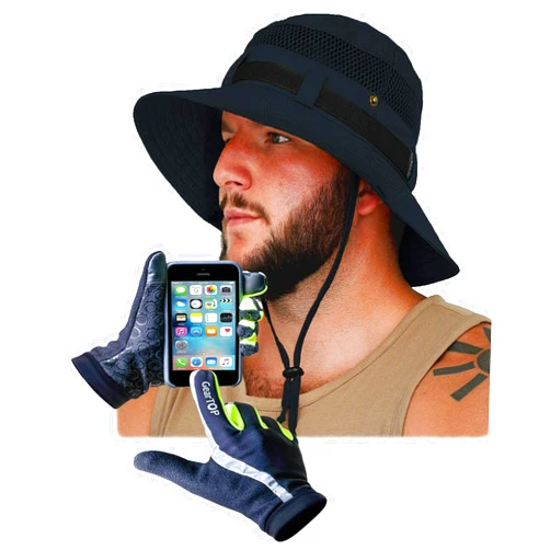 GearTOP Sun Hat Wanderer Black with Medium Reflective Gloves Bundle