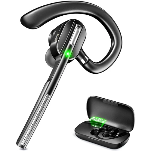 DECHOYECHO Bluetooth Headset V5.1, Wireless Headset with Battery Display Charging Case, Bluetooth Earpiece with Noise Canceling Mic for Driving, Office, Business, Compatible with Cell Phone and PC