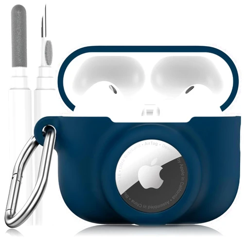 LDSXAY 2 in 1 Silicone Case Compatible with AirPods Pro 3 and AirTag 2/1, Shockproof Protective Case Cover for AirPods Pro 3rd Generation 2025 with Cleaner Kit & Carabiner (Dark Blue)
