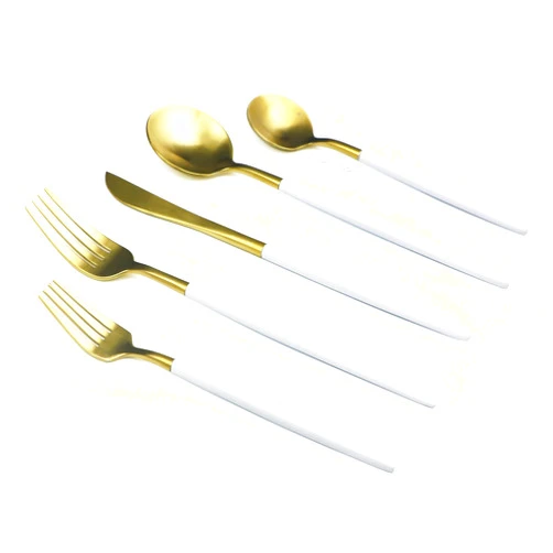 JANKNG 20-Pieces Luxury White Handle Gold 18/10 Stainless Steel Flatware Set, Matte Finish, Service for 4