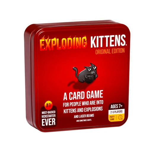 Exploding Kittens LLC Exploding Kittens Original Edition in Collectible Tin - Fun & Hilarious Card Game for Kids and Adults, Family Game Night, Party Game, 56 Cards Included