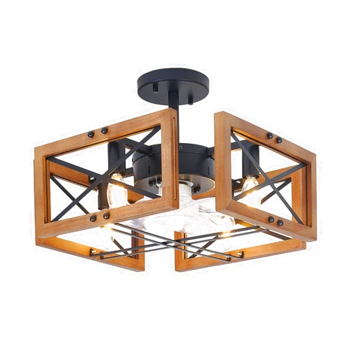 DRNANLIT Farmhouse Ceiling Fans with Lights, Wood Flush Mount Ceiling Fan Lights with Remote Control,Caged Indoor Ceiling Fan with Light for Living Room,Bedroom,Kitchen
