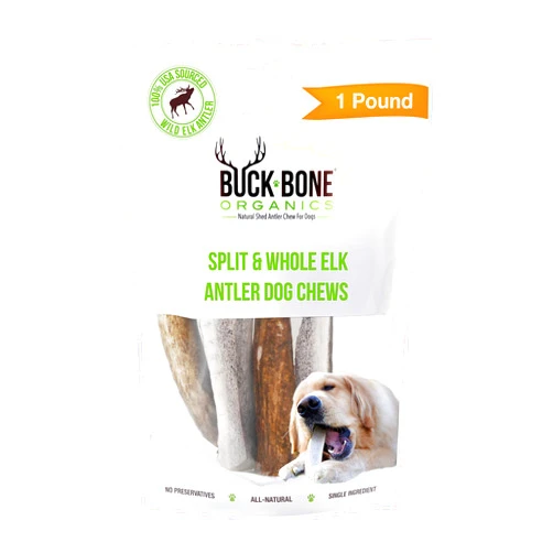 Buck Bone Organics Dog Chews, Elk Antlers for Dogs, Long Lasting Dog Bones for Aggressive Chewers, All Natural, No Preservatives, Wild Shed in The USA (1 Pound Bag)