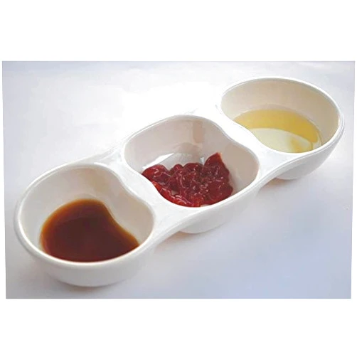Z Moments Melamine 3-Compartment Divided Spicy Soy Sauce Dishes Mustard Wasabi Sashimi Rectangular Plastic Dipping Plates, 8