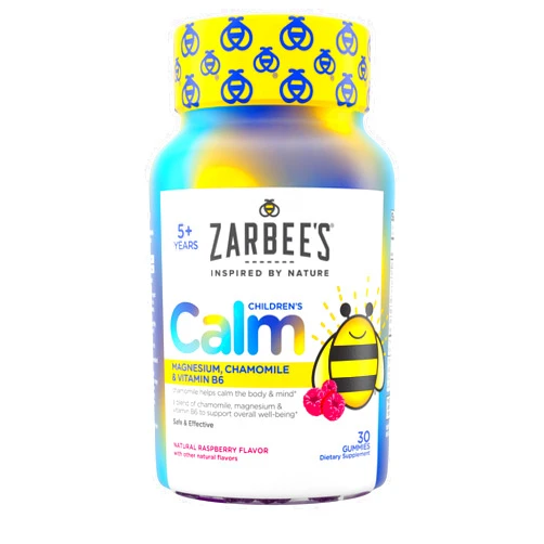 Zarbee's Children's Calm Gummy, Supports a Calm Mind & Body for Kids Ages 5+, Made with Magnesium, Chamomile & Vitamin B6, Natural Raspberry Flavor, 30 Gummies
