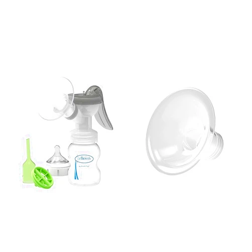 Dr. Brown's Manual Breast Pump with SoftShape 100% Silicone Shield & Anti-Colic Options+ Wide-Neck Baby Bottle 5 oz/150 mL,with Level 1 Slow Flow Nipple & SoftShape™ 100% Silicone Nipple Shields