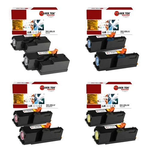 Laser Tek Services Compatible Toner Cartridge Replacement for Dell E525 593-BBJX 593-BBJU 593-BBJV 593-BBJW Works with Dell Multi-Function E525w Printers (Black, Cyan, Magenta, Yellow, 8 Pack)