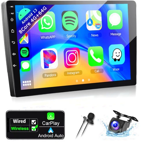 METEESER 8Core 4G+64G Android 13 Double Din Car Stereo Wireless Carplay Android Auto, 10.1inch HD 1280 * 720P IPS Touchscreen Radio in-Dash Head Unit GPS WiFi/32EQ DSP Audio/Bluetooth5.0/SWC Backup Camera