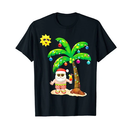 Merry Xmas July Hawaii T-Shirt Hawaiian Tee Summer Santa Claus Shirt Christmas Mele Kalikimaka Aloha