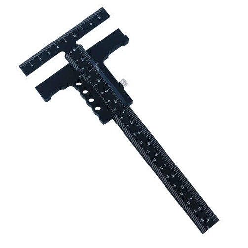 Leefasy T Shaped Wood Workings Scriber, Multifunctional Ruler, Black Accessories Slide Ruler Marking Measuring Gauge, No Fine Tuning