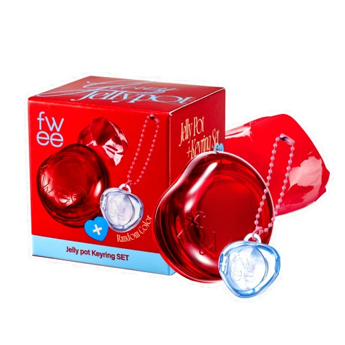 fwee Glowy Jelly Pot + Keychain SET | Dewy Jelly Lip & Blush Color, Tinted Glow Jelly Balm, Dewy Buildable Finish – Squeezed (Vibrant Red) | 0.14 oz