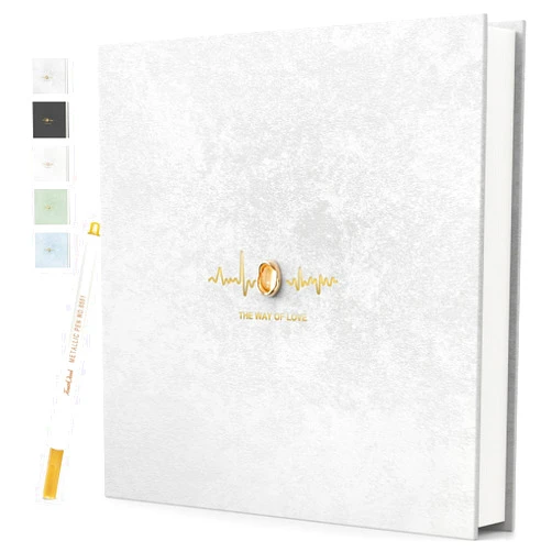 Popotop Wedding Photo Album Self Adhesive Scrapbook Album for 4×6 5×7 8×10 Pictures DIY Scrap Book wedding photo album with Metallic Pen,Photo Book with a Gifts Case, Gemstone