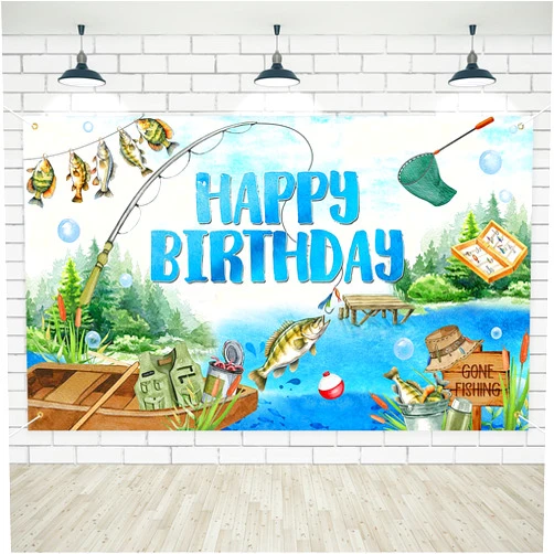 Avezano Gone Fishing Banner Gone Fishing Happy Birthday Backdrop Fishing Theme Background for Kids Men Birthday Party Kids Fishing Party Supplies 70.8 x 43.3 inch