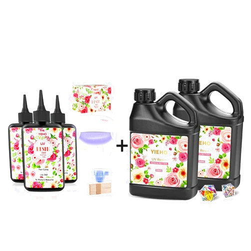 YIEHO 300g UV Resin Kit with Light and UV Resin 1000g Bulk Upgraded Crystal Clear