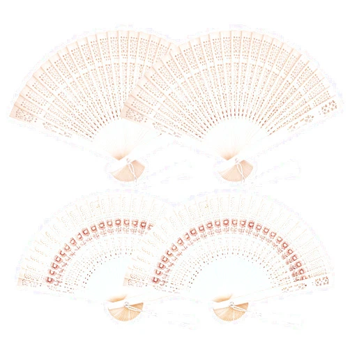 IOUALEY 4 Pack Wooden Folding Fan with Tassels, 2 Types Vintage Wooden Fan Handheld Folding Fans Sandalwood Hand Fan Chinese Sunflower Pattern Sandalwood Fan for Women Foldable Wedding Favors Baby Shower