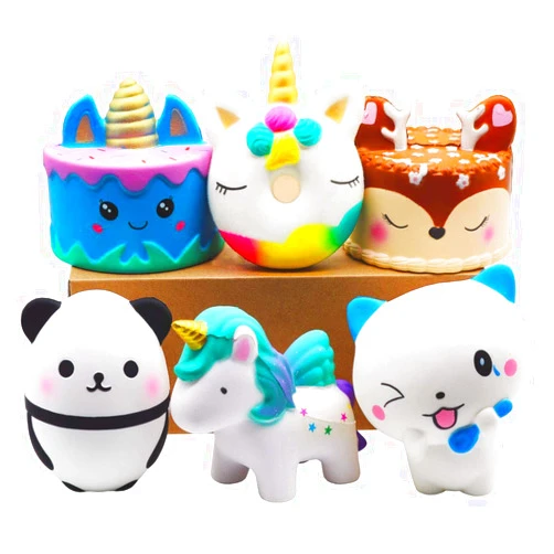 YOAUSHY 6 Pcs Squishies Toy Jumbo Slow Rising Horse,Cake, Donut,Panda,Spoon Cat Set for Kids Party Favors Stress Relief Toys