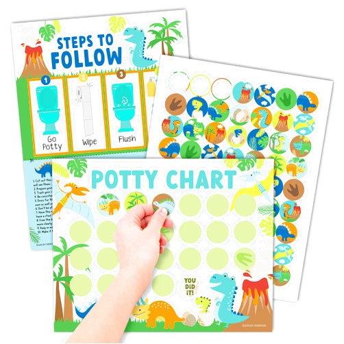 Hadley Designs Dinosaur Potty Training Chart for Toddlers Boys - Potty Chart for Boys with Stickers, Kids Potty Training Chart for Toddlers Boys, Potty Sticker Chart for Toddlers Boy, Potty Rewards