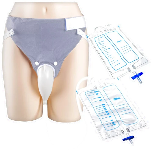 YOOGUSTO Wearable Urinal Collector with Reusable Silicone Urine Catheter Bag (2000ml & 1000ml), Portable External Catheter Urine Bag for Elderly Men Grey