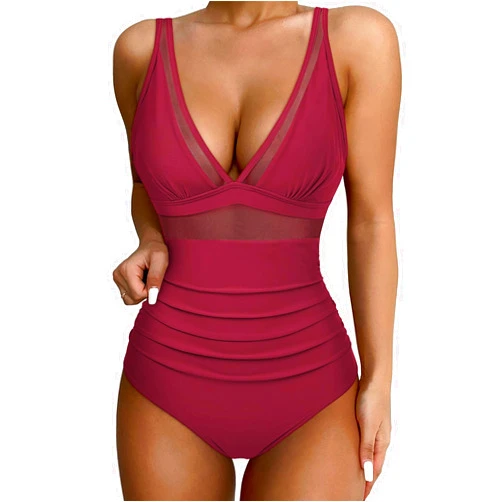 SUUKSESS Women Sexy Mesh Tummy Control Swimsuit Push Up High Waisted Bathing Suit