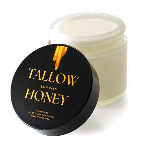 Tallow Honey Skin Balm (2 oz) - Organic Grass Fed Beef Tallow & Raw Wild Honey - Full Body & Face Moisturizer, All Purpose Natural Skin Care, Hydrating, Soothing, Moisturizing, No Oils, Unscented