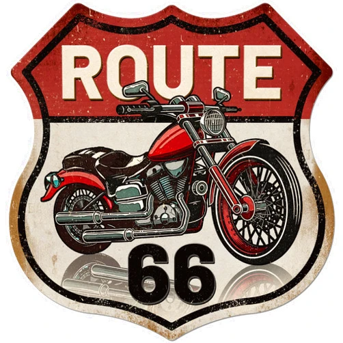 GLOBLELAND Vintage Metal Motorcycle Tin Sign Retro Route 66