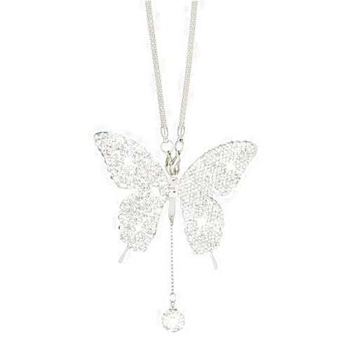 WedFeir Bling Butterfly Diamond Car Accessories for Women, Crystal Car Rear View Mirror Charms Car Decoration Valentine's Day Gifts Lucky Hanging Interior Ornament Pendant. (Silver)
