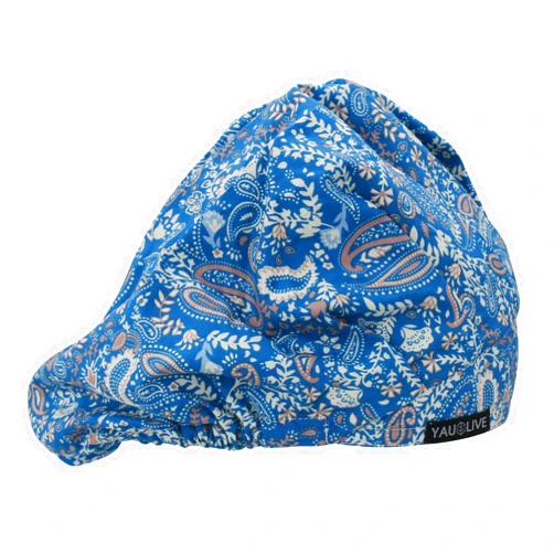 YAUOLIVE Bouffant Caps for Women and Men's Scrub Hats Working Cap One Size Multi Color (Blue Flowers 2123)
