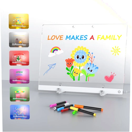 Bailkind Acrylic Dry Erase Board with Light, 6 Colors Neon Glow Memo LED Light-Up Message Note Board with Stand as Night Light/Desk Lamp for Room/Store/Office/Festival/Gift (13.7