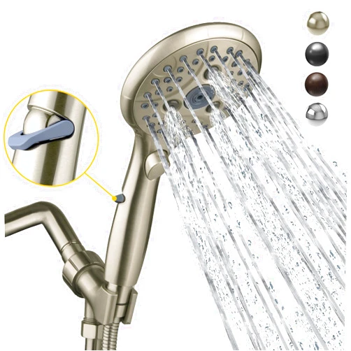 SunCleanse Shower Head, 7 Settings Hand held Shower with ON/OFF Pause Switch, Brushed Nickel High Pressure Shower Head with 71 inch Hose
