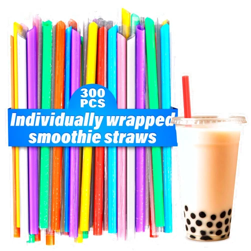 MYCRITEE 300 Pcs Smoothie Straws Disposable - Milkshake Straws Jumbo Straws Boba Straws Disposable Bubble Tea Straws Large Straws - Wide Straws for Smoothies