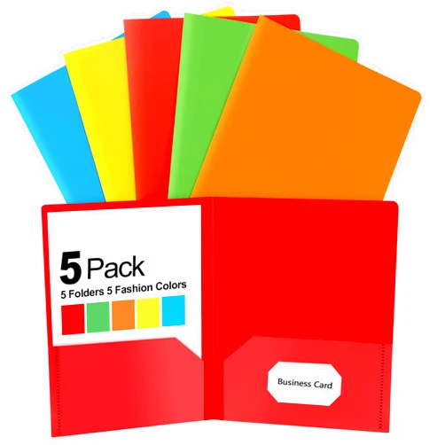 Habgp 5 Pcs File Folders with Pockets, Plastic Colored File Folders for Documents, Cute Decorative Letter Size Folders for Filing Cabinet, School, Office, Business Resume 5 Pcs