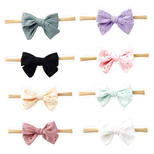 ONENINEDREAM 3'' Baby Soft Floral Embroidery Eyelet Handmade Tied Bow Hairbands Headwrap Hair Accessories for Newborn Infant Girls Toddlers Kids 8pcs Tied Bow…