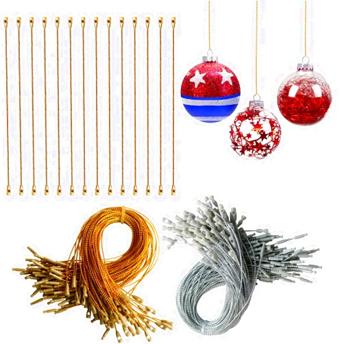 Umzing 200Pcs Silver&Gold Ornament Hooks Ornament Hangers Ribbon Ornament String with Snaps Precut String Hangers Snap Fasteners Rope Hooks for Halloween Christmas Ornaments Price Tag Crafts Gift Tag