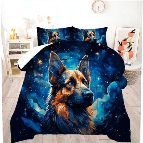 AyPoint Dog Comforter Set Full Size Galaxy German Shepherd Dog Printed Bedding Set 3PCs 1 Comforter 2 Pillowcases (Full, Dog)