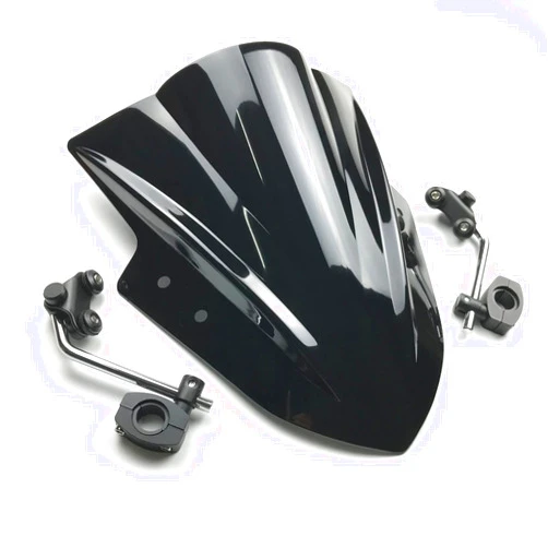 Tughjnbmdfslkeefj Motorcycle Windshield WindscreenMotorcycle Windscreens Adjustable Bracket Fit for Kawasaki ER6N ER4N for Yamaha MT125 FZ1 FZ6 FZ8 MT-01 MT03 MT07 MT09(Color:Lridium B) (Black)