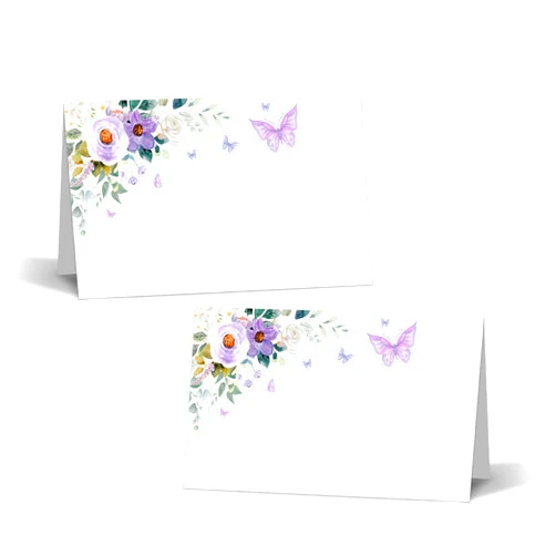Chuxvon Butterfly Place Cards, Boho Floral Table Place Card For Birthday Baby Shower Dinner Wedding, Purple Tent Name Place Cards For Table Setting, 25 Pack(02)