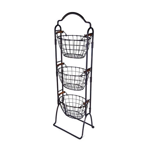 Gourmet Basics by Mikasa 5184916 Harbor Adjustable 3-Tier Metal Floor Standing Fruit/Home Storage Basket, Antique Black