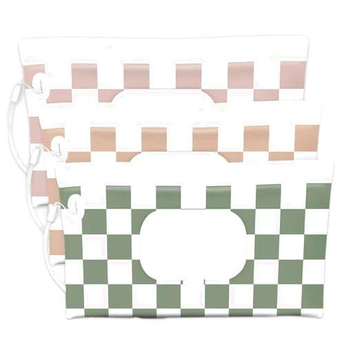 Cephira Baby Wipe Holder, 3-Pack Portable Refillable Wipe Dispenser, Waterproof & Dustproof Travel Baby Wipes Case, Reusable Diaper Wipe Container with Checkerboard Design