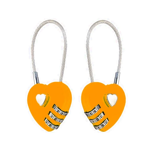 WANLIAN 2 Pcs Heart Shape Love Lock,3 Digit Combination Padlock Mini Love Heart Lock with 4.13in Steel Wire Rope Outdoor Waterproof Padlock for Travel Bags Backpacks School Gym Locker (Orange)