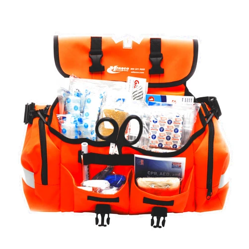 MFASCO First Aid Kit - Fully Stocked Portable Reflective Bag - First Responder Emergency Response Kit - for Natural Disaster Preparedness - Customizable Storage - Includes 415 Pcs First Aid Supplies