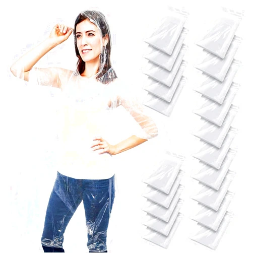 Juvale 20 Pack Disposable Rain Ponchos for Adults - Emergency Ponchos with Hood Family Pack, Individually Wrapped Raincoats, Clear Plastic for Rain and Water Protection, One Size Fits All
